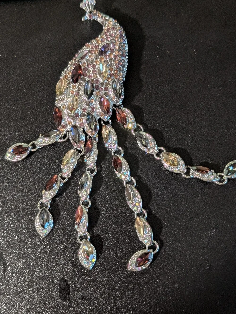 Crystal Peacock Tassel Brooch - Multicolor